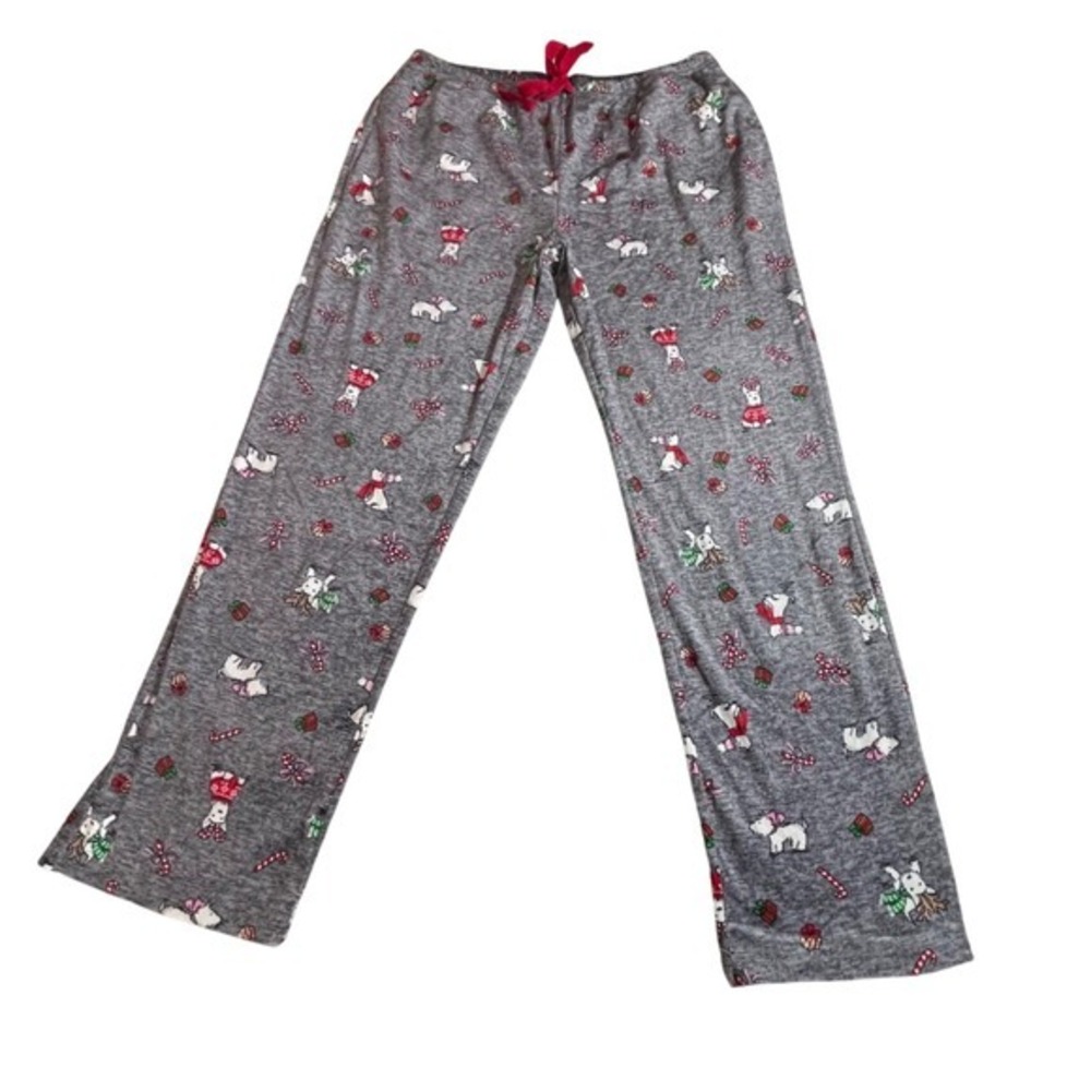 Laura Ashley‎ Women's Pajama Pants Gray Dog Candy Cane Holiday L soft fleece